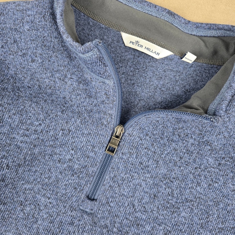 Peter Millar Mens XXL Blue Heathered Fleece Quarter Zip Pullover MF22K60 Golf